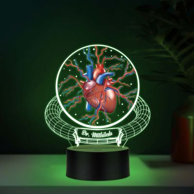 Personalized Anatomical Heart 3D LED Night Light Medical Desk Lamp Gift for Cardiologists, & Heart Surgeon 7 Color Changing Acrylic Lamp for Office, Study Table & Clinic Decor
